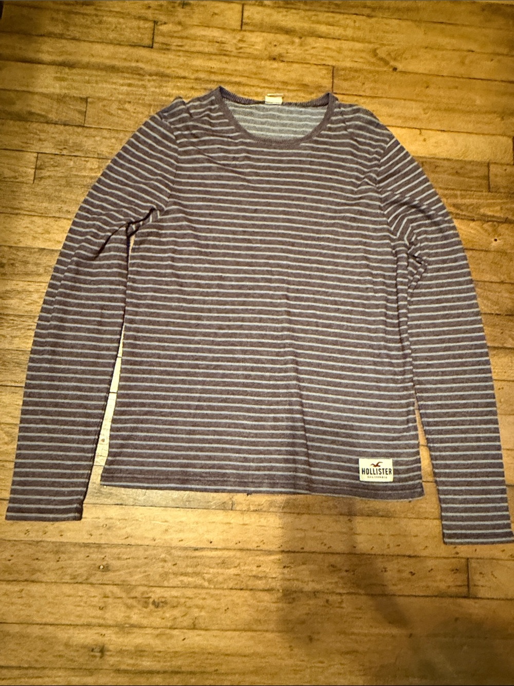 Hollister Women’s Long Sleeve Striped Crewneck - Purple and Gray